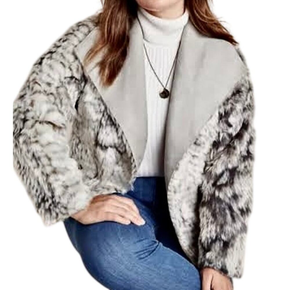 Anthropologie Marrakech Luxurious Reversible Faux Fur & Suede Jacket Silver